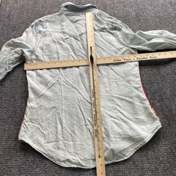 Lucky Brand Shirt Women's M Blue Red Patchwork Pearl Snap Western Rodeo‎ Cowboy - Picture 6 of 9